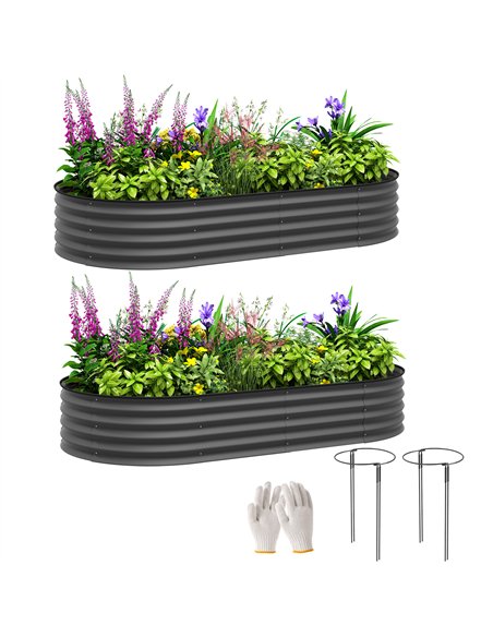 Outsunny Set of Two 181 x 93cm Steel Planters - Dark Grey - pic 123096 | FastDaddyshop
