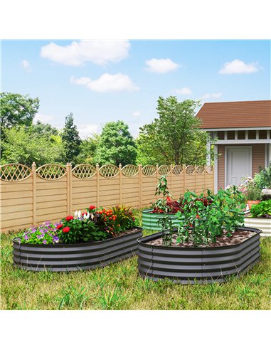 Outsunny Set of Two 181 x 93cm Steel Planters - Dark Grey