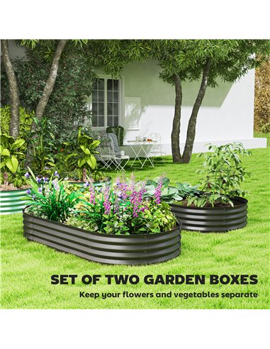 Outsunny Set of Two 181 x 93cm Steel Planters - Dark Grey