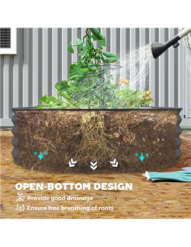 Outsunny Set of Two 181 x 93cm Steel Planters - Dark Grey