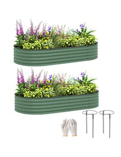 Outsunny Set of Two 181 x 93cm Steel Planters - Green
