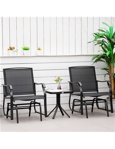 Outsunny Glider Rocking Chair & Table Set 2 Single Seaters Rocker Garden Swing Chair Patio Furniture Bistro Set