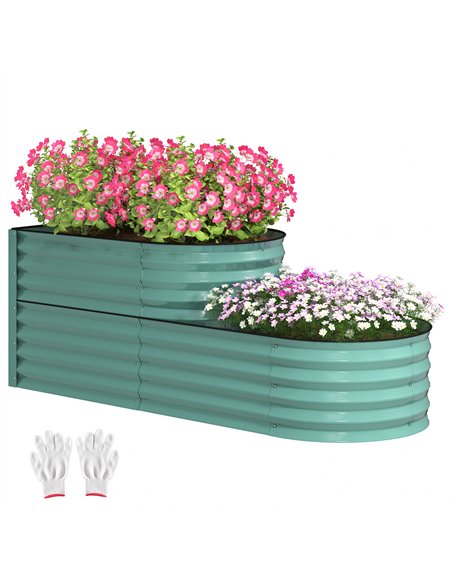Outsunny Two-Tier Galvanised Steel Garden Planter - Dark Green - pic 123114 | FastDaddyshop