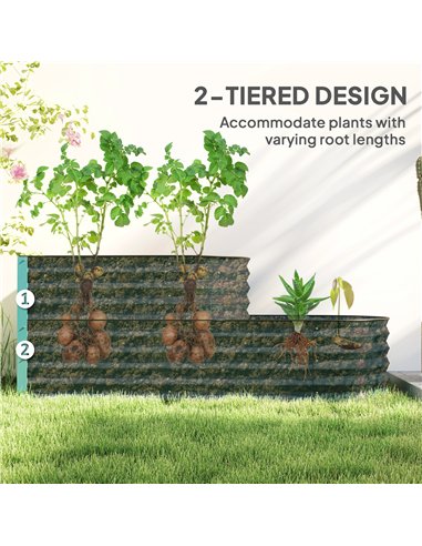 Outsunny Two-Tier Galvanised Steel Garden Planter - Dark Green