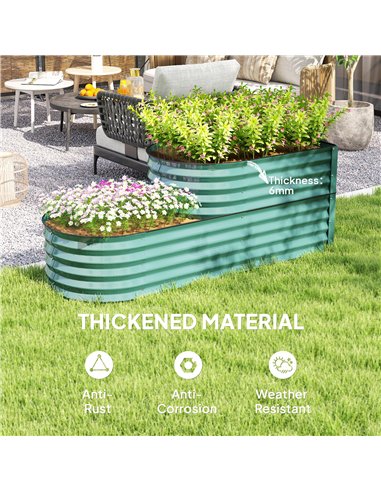 Outsunny Two-Tier Galvanised Steel Garden Planter - Dark Green