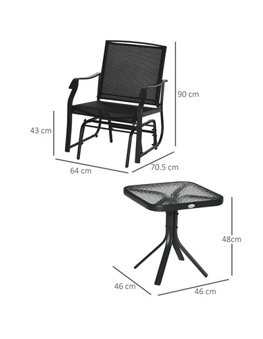 Outsunny Glider Rocking Chair & Table Set 2 Single Seaters Rocker Garden Swing Chair Patio Furniture Bistro Set