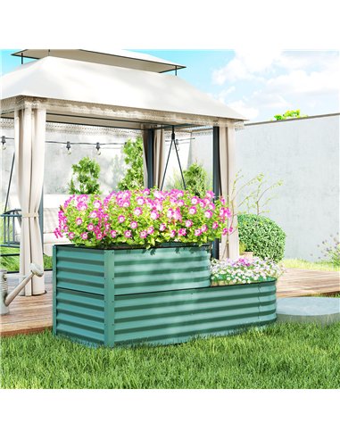 Outsunny Two-Tier Galvanised Steel Garden Planter - Dark Green