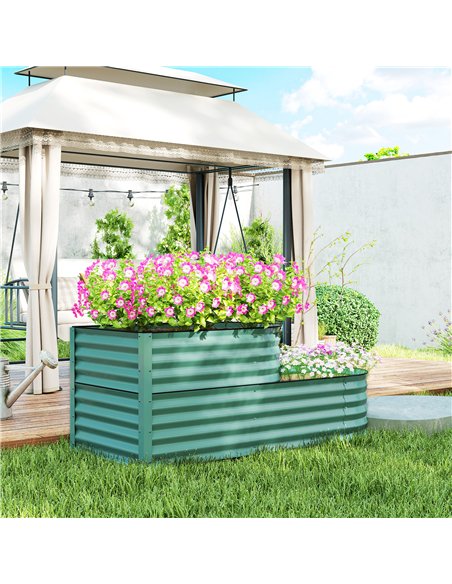 Outsunny Two-Tier Galvanised Steel Garden Planter - Dark Green - pic 123121 | FastDaddyshop