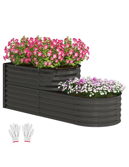 Outsunny Two-Tier Galvanised Steel Garden Planter - Dark Grey - pic 123123 | FastDaddyshop