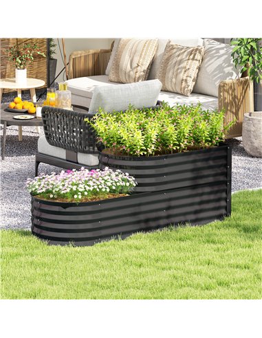 Outsunny Two-Tier Galvanised Steel Garden Planter - Dark Grey