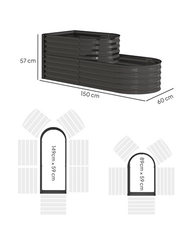 Outsunny Two-Tier Galvanised Steel Garden Planter - Dark Grey