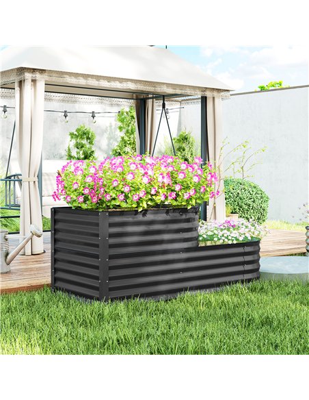 Outsunny Two-Tier Galvanised Steel Garden Planter - Dark Grey - pic 123130 | FastDaddyshop