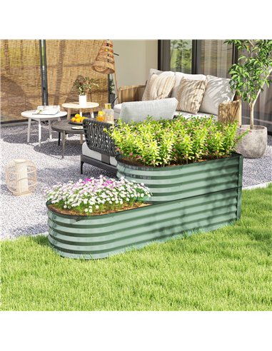 Outsunny Two-Tier Galvanised Steel Garden Planter - Light Green