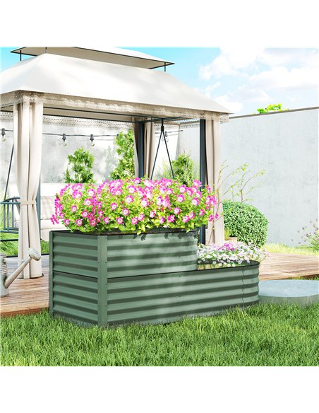 Outsunny Two-Tier Galvanised Steel Garden Planter - Light Green - pic 123139 | FastDaddyshop