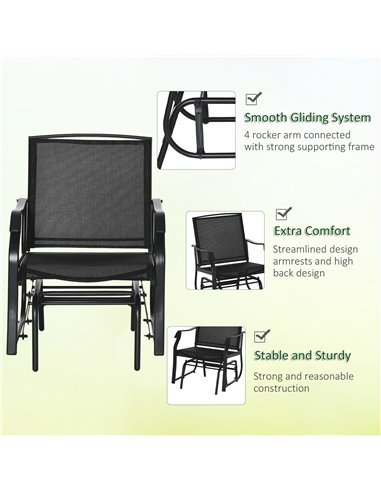 Outsunny Glider Rocking Chair & Table Set 2 Single Seaters Rocker Garden Swing Chair Patio Furniture Bistro Set