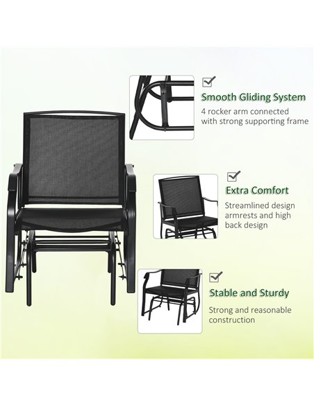 Outsunny Glider Rocking Chair & Table Set 2 Single Seaters Rocker Garden Swing Chair Patio Furniture Bistro Set - pic 12314 | FastDaddyshop