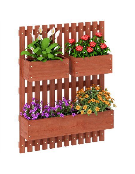Outsunny Wall-mounted Wooden Garden Planters with Trellis, Drainage Holes and 3 Planter Boxes for Patio, Brown - pic 123141 | FastDaddyshop