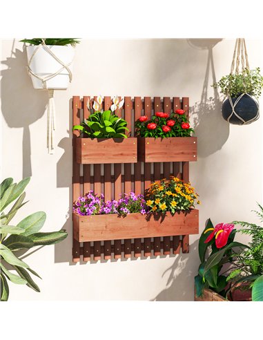 Outsunny Wall-mounted Wooden Garden Planters with Trellis, Drainage Holes and 3 Planter Boxes for Patio, Brown