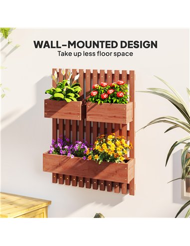 Outsunny Wall-mounted Wooden Garden Planters with Trellis, Drainage Holes and 3 Planter Boxes for Patio, Brown