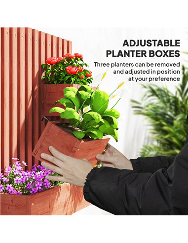 Outsunny Wall-mounted Wooden Garden Planters with Trellis, Drainage Holes and 3 Planter Boxes for Patio, Brown