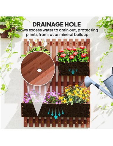 Outsunny Wall-mounted Wooden Garden Planters with Trellis, Drainage Holes and 3 Planter Boxes for Patio, Brown