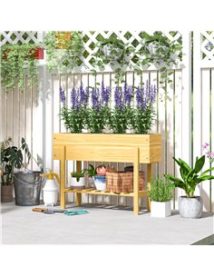 Outsunny Wooden Raised Garden Bed, Elevated Planter Box with Bed Liner, Drainage Holes and Storage Shelf, Raised Planter for Veg 2
