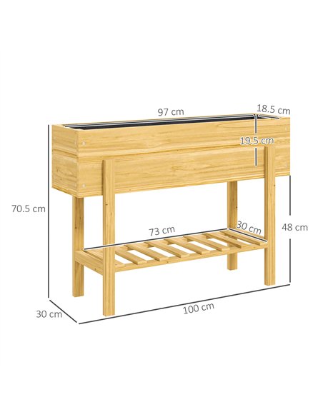 Outsunny Wooden Raised Garden Bed, Elevated Planter Box with Bed Liner, Drainage Holes and Storage Shelf, Raised Planter for Veg - pic 123152 | FastDaddyshop