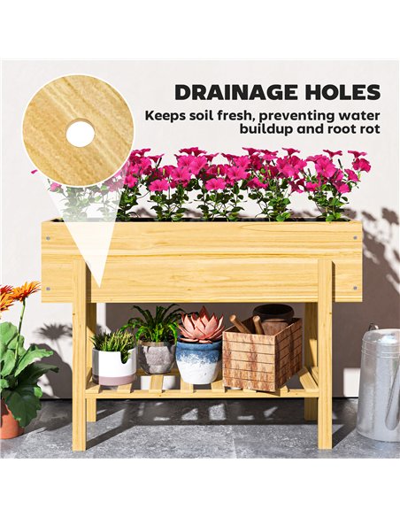 Outsunny Wooden Raised Garden Bed, Elevated Planter Box with Bed Liner, Drainage Holes and Storage Shelf, Raised Planter for Veg - pic 123154 | FastDaddyshop