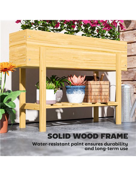 Outsunny Wooden Raised Garden Bed, Elevated Planter Box with Bed Liner, Drainage Holes and Storage Shelf, Raised Planter for Veg - pic 123156 | FastDaddyshop
