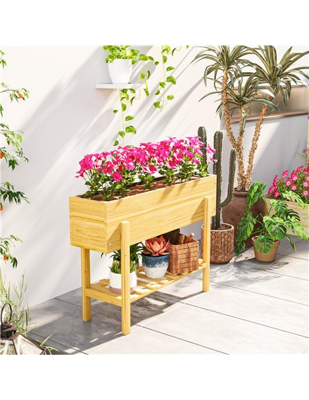 Outsunny Wooden Raised Garden Bed, Elevated Planter Box with Bed Liner, Drainage Holes and Storage Shelf, Raised Planter for Veg - pic 123157 | FastDaddyshop