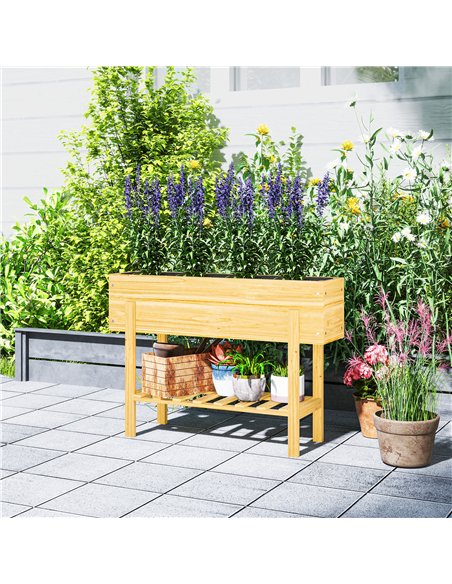 Outsunny Wooden Raised Garden Bed, Elevated Planter Box with Bed Liner, Drainage Holes and Storage Shelf, Raised Planter for Veg - pic 123158 | FastDaddyshop