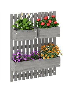 Outsunny Wall-mounted Wooden Garden Planters with Trellis, Drainage Holes and 3 Planter Boxes for Patio, Grey
