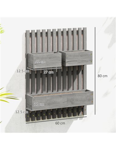 Outsunny Wall-mounted Wooden Garden Planters with Trellis, Drainage Holes and 3 Planter Boxes for Patio, Grey