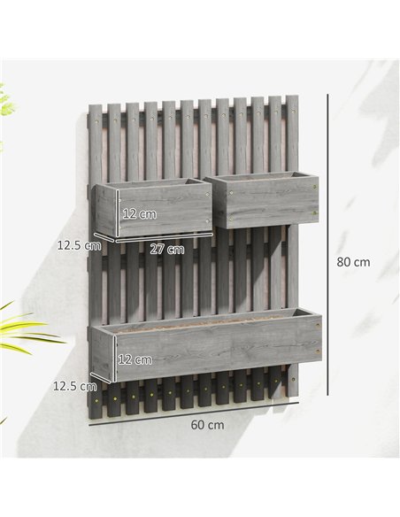Outsunny Wall-mounted Wooden Garden Planters with Trellis, Drainage Holes and 3 Planter Boxes for Patio, Grey - pic 123161 | FastDaddyshop