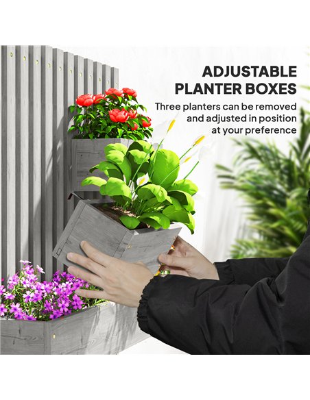 Outsunny Wall-mounted Wooden Garden Planters with Trellis, Drainage Holes and 3 Planter Boxes for Patio, Grey - pic 123163 | FastDaddyshop