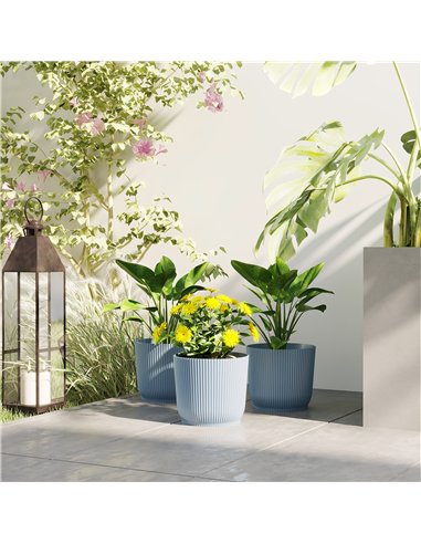 Outsunny Set of Three Ф22cm Planters - Blue