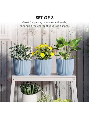 Outsunny Set of Three Ф22cm Planters - Blue