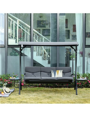 Outsunny 3 Seater Garden Swing Chair with Adjustable Canopy, Cushion and Coffee Tables for Outdoor Patio Garden Grey