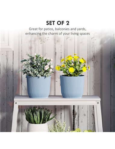 Outsunny Set of Two Ф22cm Planters - Blue