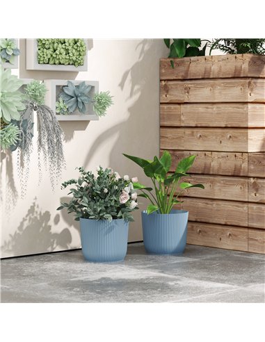 Outsunny Set of Two Ф22cm Planters - Blue