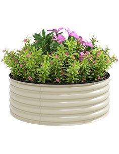 Outsunny Galvanised Raised Garden Bed with Safety Edging, Outdoor Raised Planter Box with Gloves, 120 x 120 x 43cm, Cream White