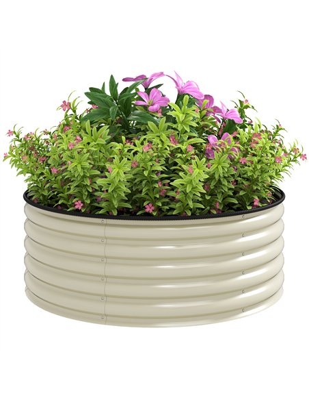 Outsunny Galvanised Raised Garden Bed with Safety Edging, Outdoor Raised Planter Box with Gloves, 120 x 120 x 43cm, Cream White - pic 123204 | FastDaddyshop