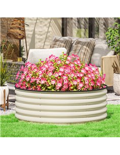 Outsunny Galvanised Raised Garden Bed with Safety Edging, Outdoor Raised Planter Box with Gloves, 120 x 120 x 43cm, Cream White 2