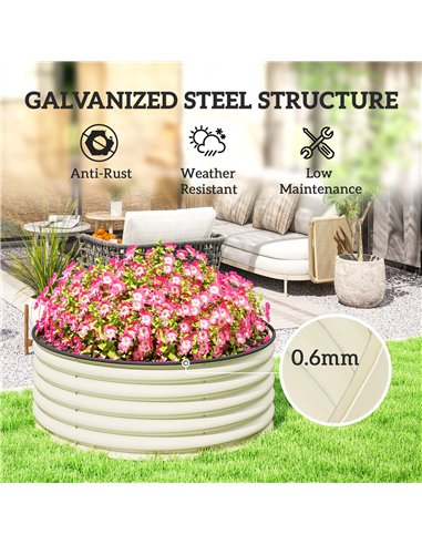 Outsunny Galvanised Raised Garden Bed with Safety Edging, Outdoor Raised Planter Box with Gloves, 120 x 120 x 43cm, Cream White