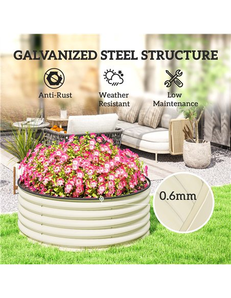 Outsunny Galvanised Raised Garden Bed with Safety Edging, Outdoor Raised Planter Box with Gloves, 120 x 120 x 43cm, Cream White - pic 123208 | FastDaddyshop