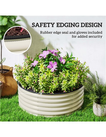 Outsunny Galvanised Raised Garden Bed with Safety Edging, Outdoor Raised Planter Box with Gloves, 120 x 120 x 43cm, Cream White - pic 123209 | FastDaddyshop