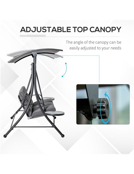 Outsunny 3 Seater Garden Swing Chair with Adjustable Canopy, Cushion and Coffee Tables for Outdoor Patio Garden Grey - pic 12321 | FastDaddyshop