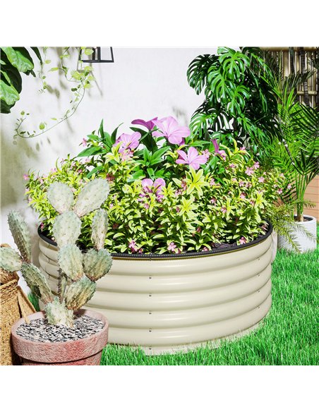 Outsunny Galvanised Raised Garden Bed with Safety Edging, Outdoor Raised Planter Box with Gloves, 120 x 120 x 43cm, Cream White - pic 123211 | FastDaddyshop