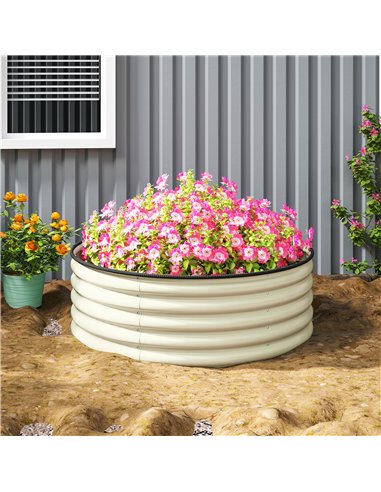 Outsunny Galvanised Raised Garden Bed with Safety Edging, Outdoor Raised Planter Box with Gloves, 120 x 120 x 43cm, Cream White