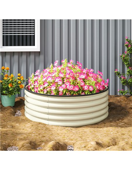 Outsunny Galvanised Raised Garden Bed with Safety Edging, Outdoor Raised Planter Box with Gloves, 120 x 120 x 43cm, Cream White - pic 123212 | FastDaddyshop